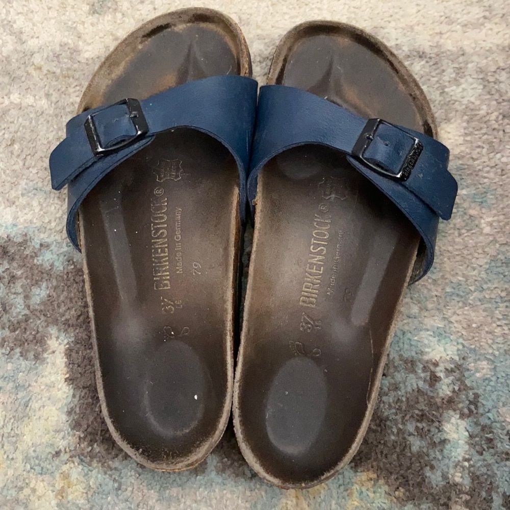 GUC authentic navy Birkenstock slides